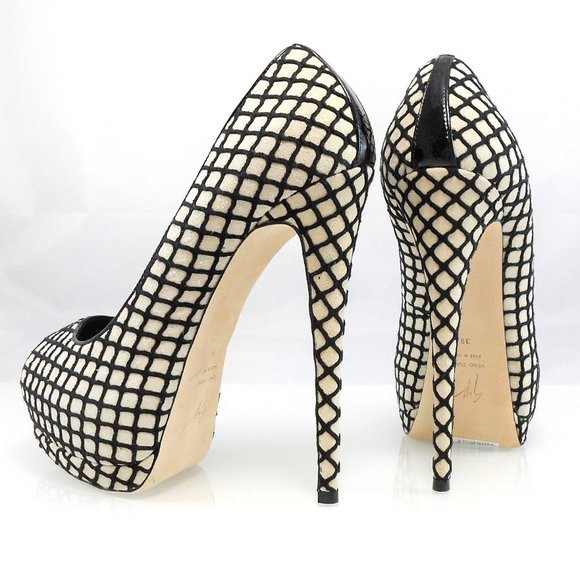 NIB$775 Giuseppe Zanotti Sharon Checked Platform Peep Toe Pump Heels 39 8 8.5 - Picture 10 of 16